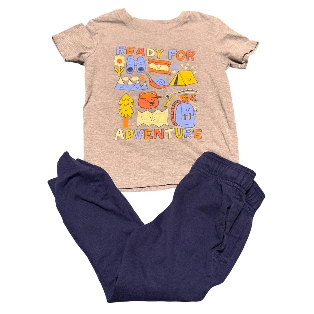 Carter's Cat & Jack Boys 5T Adventure Graphic Tee Navy Joggers Outfit Set Gray